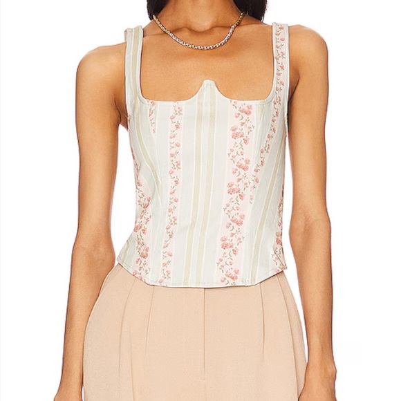 WeWoreWhat Tops - WeWoreWhat Cream and Pink Floral Striped Corset Top